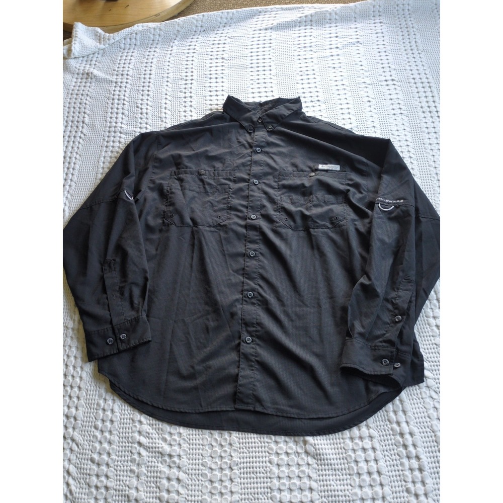 Columbia PFG Fishing Vented Long Sleeve Button Down Shirt Black Size Mediums